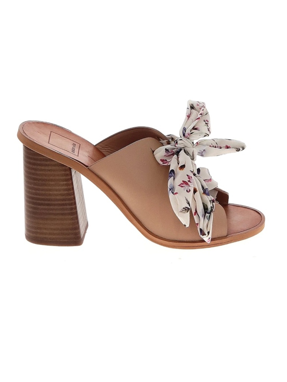 Dolce Vita Tan Leather Block Heel Mule with Floral Accent